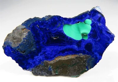 Polished AZURITE & Malachite slice * Kamenushinskoe depo, Salairsky Mine, Russia