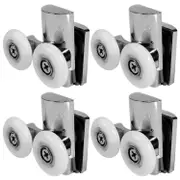 4Pcs Shower Door Wheels 23mm Shower Door Rollers Heavy Duty Zinc Alloy Dual Wheel for Both Flat Sliding Shower Doors silver