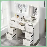 Vanity Dressing Table Makeup Desk With Large Hollywood LED Light Mirror 7-Drawer