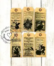 Grungy Halloween Witch Potions Vampires Mixed Gift or Scrapbook Tags #T 46