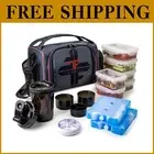 Red Insulated Meal Prep Lunch Bag with 6 Portion Control Containers & Ice Packs