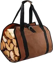 AIMALL Outdoor Firewood Carrying Bag, 38.9in x 18.9in Brown Oxford Cloth Log Tote with Reinforced Handles, Heavy-Duty Foldable Firewood Storage Carrier for Camping and Fireplace Use