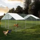 Large Walk-in Chicken Coop Outdoor Run Covered Metal Shed Cage Pen House 3x8x2m