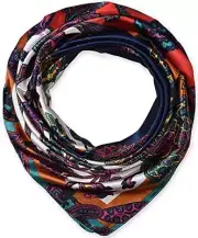 35 x 35 Large Square Hair Scarf for Women Silk Like 149 Navy Ethnic Floral