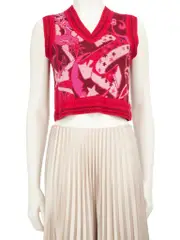 Pink Wool V-Neck Pattern Knit Vest