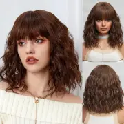 Curly Bob Wig with Bangs Short Wavy Colorful Wigs for Women, Shoulder Length ...