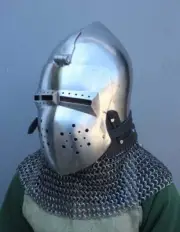 SCA 18 Gauge Steel Medieval Helmet Combat Pig Faced Bascinet Chain Mail Helmet