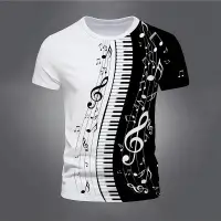 在飛比找蝦皮購物優惠-夏季音符 T 恤鋼琴 3D 打印街頭服飾男士女士時尚超大短袖