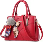 [XingChen] Womens Leather Handbags Purses Top-handle Totes Satchel Shoulder Bag for Ladies With Pompon and Bowknot