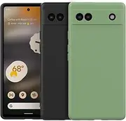 (2 Pack) T Tersely Soft Silicone Case Cover for Google Pixel 6a (6.1-inch), Full Protection Shockproof & Scratch Soft Rubber Skin Case Cover Suitable for Wireless Charger for Pixel 6a - Black+Green