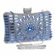 Women Geometric Diamante Evening Party Clutch Bags-Blue