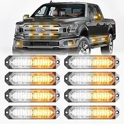 BooYu Amber/White LED Surface Mount Emergency Strobe Flashing Lights for Trucks Vehicles Car, Ultra Slim Sync Feature Hazard Warning Beacon Grille Light Bar for Firefighter/Construction/Police (8 Pcs)