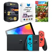 Nintendo Switch Neon Red/Blue OLED Console + Donkey Kong Country Returns Bundle