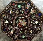 Gemstone Inlay Work Reception Table for Office Black Marble Dining Table Top