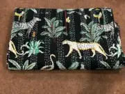 Kantha Quilt King Size Bedspread Bedding With Animal Design Hand Block Print