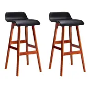 Set of 2 Wood Wave PU Leather Bar Stool Black