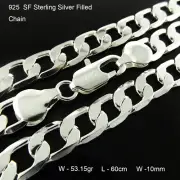 Necklace Real 925 Sterling Silver Filled Solid Men's Cuban Link Chain 60cm