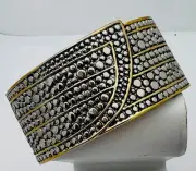 Vintage 1990s 2 Tone Pebble Design Hinged Bangle Bracelet 6 1/2”-7”