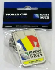 33661 RUGBY WORLD CUP 2011 ROMANIA SILVER JERSEY FLAG KEYRING KEY RING