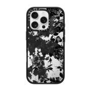 iPhone 16 Pro Impact Case MagSafe Compatible Black and White Roses Flowers Pattern in Crackling Paint on Transparent Background