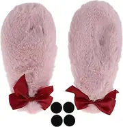 X AUTOHAUX Motorcycle Helmet Accessories Decoration Rabbit Ears with Red Bow for Motorcycle Bicycle Skiing Helmets Pink Plush Sticker 1 Set