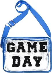 Yeyeplum Game Day Football Crossbody Bags Clear Purse Bag Chenille Letter Patch Tote Gift Bag for Women Sports Event
