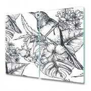 Tempered Glass Bread Serving Board Worktop Saver Hand drawn birds grey 2x30x52