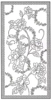 Sashiko Pre-printed Panel - HM-53 - PEONIES - NAVY - Washout Stitching Lines