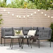 vidaXL Garden Sofa Set with Cushions Black Steel and Textilene