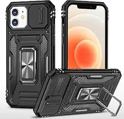 Slide Camera Case for iPhone X/XS,Kickstand with Built-in 360° Rotate Magnetic Ring Stand Shockproof Protective Armor Cover,Black