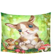 Cute Kids Drawings Mushrooms Bunny and Chipmunk Tapestry