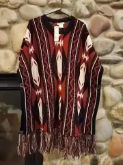 NWT Bay Sky Thread Women's Southwestern Boho Poncho Sweater Cowgirl Size OSFM