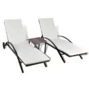 2pc Wheeled Sun Lounger With Table Rattan Beach Sunbed Garden Pool Chaise Lounge