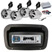 Pyle Marine Radio,Spa Bezel,Adapter,Antenna,Amp,Kit, 4x 2.25" 10W Chrome Speaker