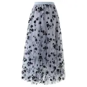 Nevenka Womens Elastic High Waist Tulle A-Line Swing Midi Skirt-LightBlue
