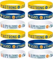 Sainstone Power of Faith Basketball Bible Verse Silicone Bracelets with Inspirational Scriptures Matthew 19:26, Philippians 4:13, Ephesians 6:10, Motivational Gifts for Sports Warriors