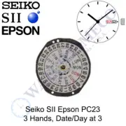 Genuine Seiko SII Epson PC23 Watch Movement Japan 3 Hands, Date/Day at 3