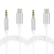 2 PCS Type C USB-C to 3.5mm Male Audio AUX Cable Adapter 1m/6ft For Car Headphone For iPhone 15 IOS Sumsung Xiaomi Huawei - Silver