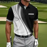 Men's Geometic Line Polo Short Sleeve Polo Shirts Collared Shirts Business Casual Athleisure Daily Wear Pocket 3D Print Buttons Summer White Blue Purple