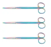 3 Premium Metzenbaum Scissors 7"Straight Rainbow/Multi Color Surgical Instrument