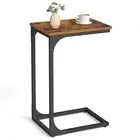 C-Shaped End Table, Small Side Table for Couch, Sofa 1 Rustic Brown + Black