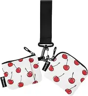 [XYMZR] Mini Zip Around Wristlet keychain Wallet Red Cherry White for Women Personalized Pattern Detachable Dual Pouch Wristlet Portable Wallet Phone Coin Purse, Multi-colored, One Size
