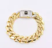 17mm Miami Cuban Royal Link Plain Bracelet Box Lock Real 10K Yellow Gold