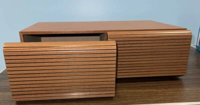 Video Cassette VHS Holder Storage Cabinet Holds 18 Tapes Faux Wood Vintage NEW