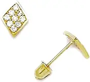 [JewelryWeb] 14k Yellow Gold CZ Simulated Diamond Small Kite Screw Back Earrings 8x6mm Stud Earring for Women