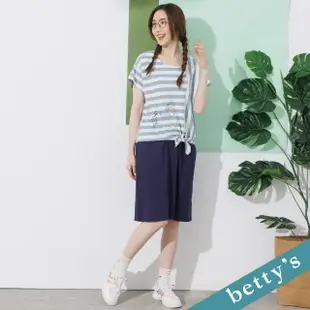 【betty’s 貝蒂思】條紋拼接水果印花洋裝(淺藍)