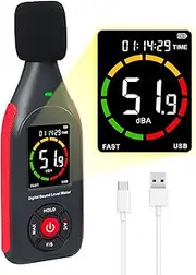 Decibel Meter Sound Level Meter Professional Sound Level Reader Detector 30 dB to 130 dB Max Data Hold, Noise Monitor Digital SPL dB Meter with Alarm, Data Record & Rechargeable Function