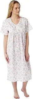 [undercover lingerie] Ladies Short Sleeve Woven Lightweight Polycotton Nightie Nightdress 2 Lengths Size UK 10-30, 45 - Pink Sprig, 8-10