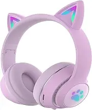 Wireless RGB Headphones Bluetooth Headphones Over Ear with Lightweight Foldable Detachable Cat Ear Headset with Wired Mode for Women Travel Home Office Game (Color : Purple)