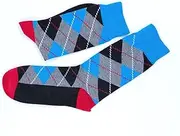 [pants & sox] Mens Unisex 4 Pairs Argyle Diamond Premium Cotton Socks 6-11 Blue